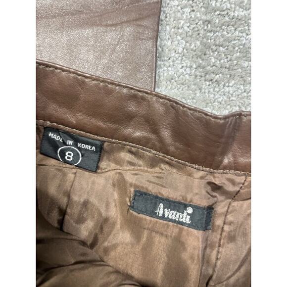 Vintage Avanti Brown Leather High Rise Slim Pants Womens 8 Made In Korea - Picture 2 of 8